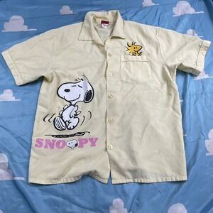 VINTAGE PEANUTS SNOOPY & WOODSTOCK BUTTON UP SHIRT EMBROIDERED PRINT COOL PLANET